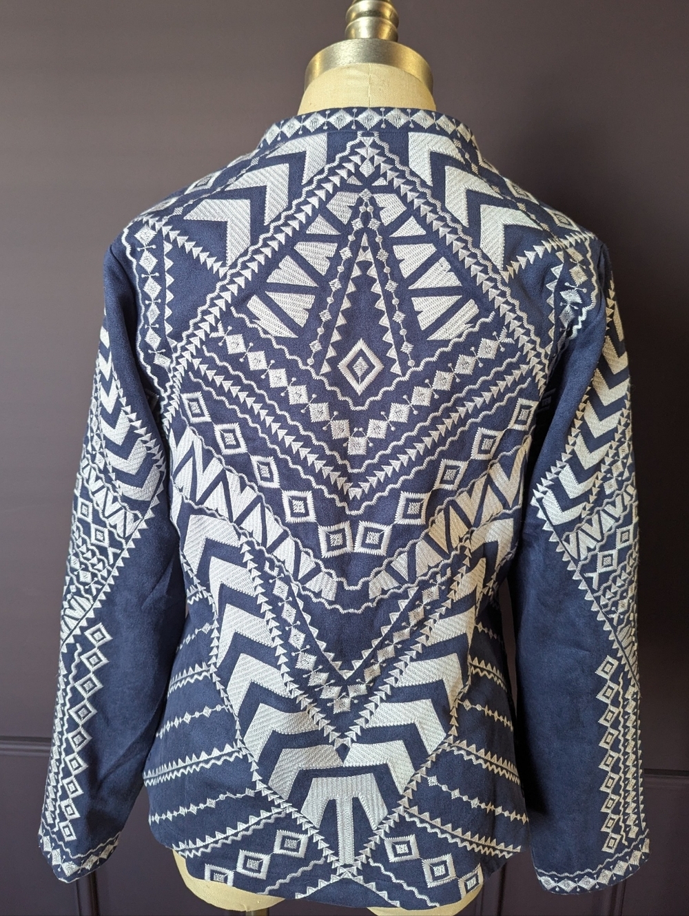 Savanna Jane Navy & White Embroidered Bomber Jacket - Picture 3 of 6